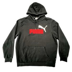 Puma Black Hoodie | Unisex L | Red & White Logo Pullover Sweatshirt